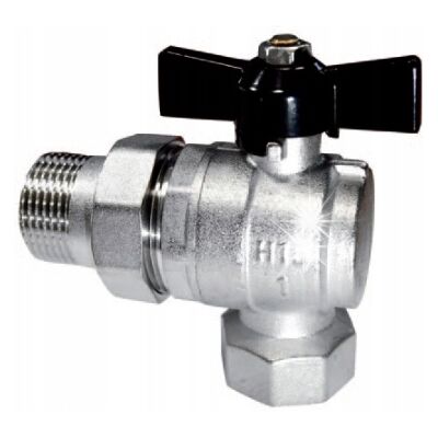 Hydroland Zawór Kulowy Kątowy 1' Dn25 Mosiężny Ze Śrubunkiem Dławicą Motylek 16bar Hydroland Zawór Kulowy Kątowy 1' Dn25 Mosiężny Ze Śrubunkiem Dławicą Motylek 16bar
