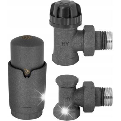 Hydroland Zestaw Termostatyczny Grzejnikowy Kątowy 1/2” Antracyt Zawór Głowica Powrót Hydroland Zestaw Termostatyczny Grzejnikowy Kątowy 1/2” Antracyt Zawór Głowica Powrót