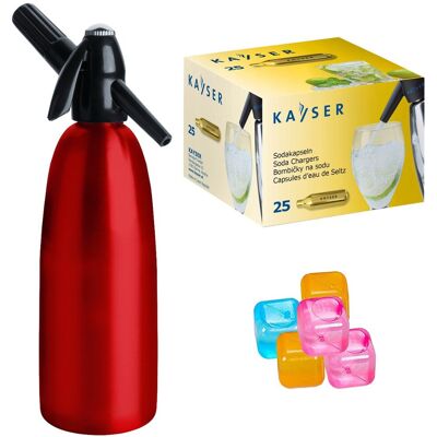 Saturator syfon do wody ART Quick Soda 1 l czerwony + 25 naboi + 5 kostek lodu Saturator syfon do wody ART Quick Soda 1 l czerwony + 25 naboi + 5 kostek lodu