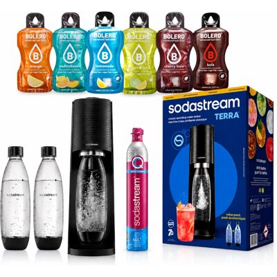 Saturator Do Wody Gazowanej Sodastream Terra Czarny 2 Butelki 1l +6 Napoi Saturator Do Wody Gazowanej Sodastream Terra Czarny 2 Butelki 1l +6 Napoi