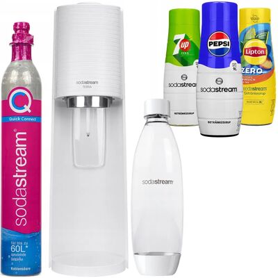 Saturator Do Wody Sodastream Terra - Biały Z Butelką I Syropami Pepsi 7up Lipton Gazowana Woda Domowa Eco Zestaw Saturator Do Wody Sodastream Terra - Biały Z Butelką I Syropami Pepsi 7up Lipton Gazowana Woda Domowa Eco Zestaw