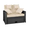 Blumfeldt Komfortzone, rattanowa sofa ogrodowa, podwójna sofa, polirattan, składana, czarne rattan/beżowe poduszki