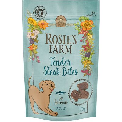 Rosie's Farm Snacks Adult "Tender Steak Bites", łosoś - 3 x 70 g Rosie's Farm Snacks Adult "Tender Steak Bites", łosoś - 3 x 70 g