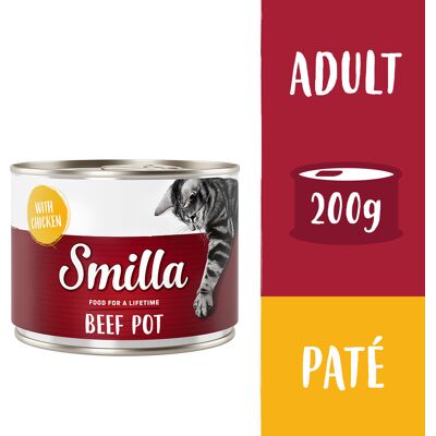 Smilla Puszki z wołowiną, 6 x 200 g - Wołowina z kurczakiem Smilla Puszki z wołowiną, 6 x 200 g - Wołowina z kurczakiem
