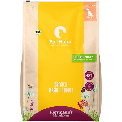 Herrmanns Bio, biokurczak z bioryżem i biogroszkiem - 10 kg Herrmanns Bio, biokurczak z bioryżem i biogroszkiem - 10 kg