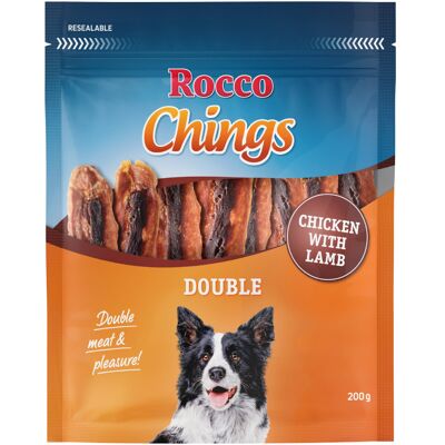 Korzystny pakiet Rocco Chings Double mięsne paski do żucia - Kurczak i jagnięcina, 4 x 200 g Korzystny pakiet Rocco Chings Double mięsne paski do żucia - Kurczak i jagnięcina, 4 x 200 g
