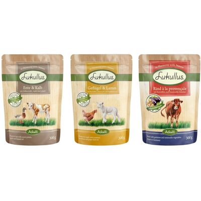 Mieszany pakiet próbny Lukullus Natural (bez zbóż) - W saszetkach, 6 x 300 g Mieszany pakiet próbny Lukullus Natural (bez zbóż) - W saszetkach, 6 x 300 g