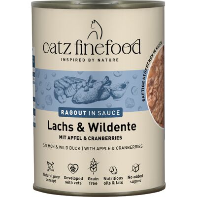 Catz Finefood Ragoût 6x 380 g - Mokra karma dla kotów z łososiem i dziką kaczką Catz Finefood Ragoût 6x 380 g - Mokra karma dla kotów z łososiem i dziką kaczką