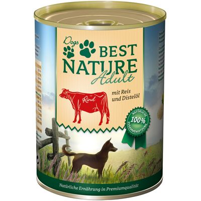Best Nature Dog Adult 6 x 400 g - Wołowina, ryż i olej z krokosza barwierskiego Best Nature Dog Adult 6 x 400 g - Wołowina, ryż i olej z krokosza barwierskiego