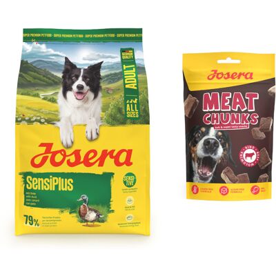 Josera: karma sucha dla psa, 3 kg + przysmaki dla psa, 70 g / 150 g gratis! - Adult SensiPlus, kaczka, 3 kg + Meat Chunks, wołowina, 70 g Josera: karma sucha dla psa, 3 kg + przysmaki dla psa, 70 g / 150 g gratis! - Adult SensiPlus, kaczka, 3 kg + Meat Chunks, wołowina, 70 g