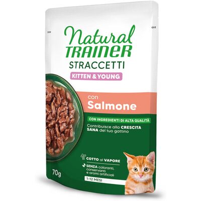 Natural Trainer Straccetti Kitten & Young, paski w sosie, 28 x 70 g - Łosoś Natural Trainer Straccetti Kitten & Young, paski w sosie, 28 x 70 g - Łosoś