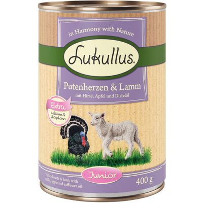 Lukullus Junior 6 x 400 g - Serca indycze z jagnięciną Lukullus Junior 6 x 400 g - Serca indycze z jagnięciną