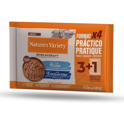Nature’s Variety Nature's Variety Bites w sosie Adult, 44 x 85 g - Z dorszem i rybą morską Nature’s Variety Nature's Variety Bites w sosie Adult, 44 x 85 g - Z dorszem i rybą morską