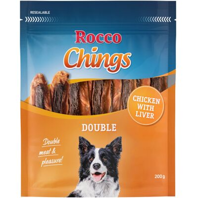 Korzystny pakiet Rocco Chings Double mięsne paski do żucia - Kurczak i wątróbka, 4 x 200 g Korzystny pakiet Rocco Chings Double mięsne paski do żucia - Kurczak i wątróbka, 4 x 200 g