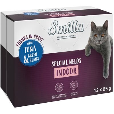 Smilla Indoor, kawałeczki w sosie z warzywami, 12 x 85 g - Z tuńczykiem i zieloną fasolką Smilla Indoor, kawałeczki w sosie z warzywami, 12 x 85 g - Z tuńczykiem i zieloną fasolką