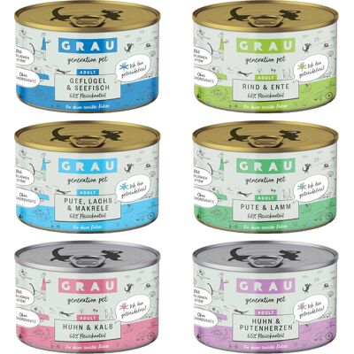 GRAU Adult bez zbóż, 6 x 200 g - Pakiet mieszany (6 smaków) GRAU Adult bez zbóż, 6 x 200 g - Pakiet mieszany (6 smaków)