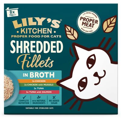 Lily's Kitchen Shredded Fillets dla kotów, 8 x 70 g - Pakiet mieszany w bulionie (4 smaki) Lily's Kitchen Shredded Fillets dla kotów, 8 x 70 g - Pakiet mieszany w bulionie (4 smaki)