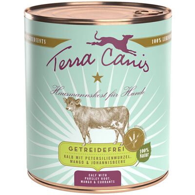 Terra Canis bez zbóż, 6 x 800 g - Cielęcina z korzeniem pietruszki, mango i porzeczką Terra Canis bez zbóż, 6 x 800 g - Cielęcina z korzeniem pietruszki, mango i porzeczką