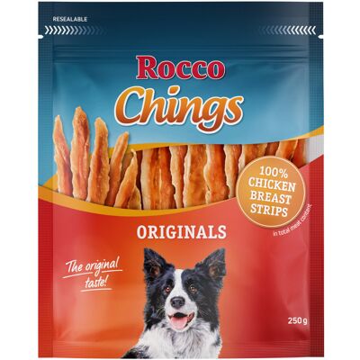 Przysmaki dla psów z piersi kurczaka Rocco Chings - 250g Przysmaki dla psów z piersi kurczaka Rocco Chings - 250g