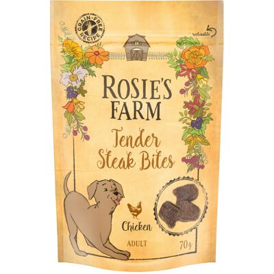 Rosie's Farm Snacks Adult "Tender Steak Bites", kurczak - 3 x 70 g Rosie's Farm Snacks Adult "Tender Steak Bites", kurczak - 3 x 70 g