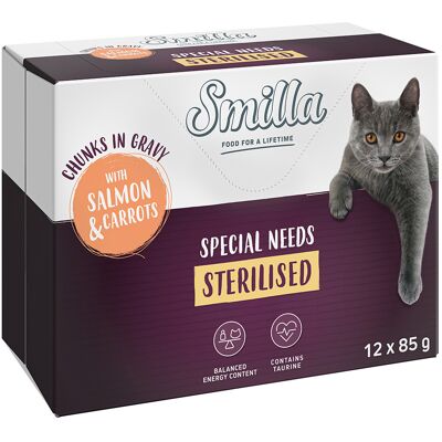 Smilla Sterilised, kawałeczki w sosie z warzywami - Z łososiem i marchewką, 12 x 85 g Smilla Sterilised, kawałeczki w sosie z warzywami - Z łososiem i marchewką, 12 x 85 g
