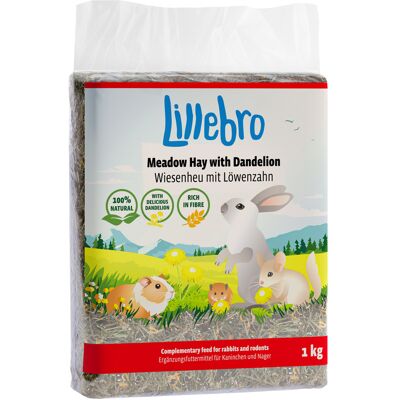 Lillebro siano łąkowe z jabłkiem, mniszkiem lekarskim lub marchewką - Siano łąkowe z mniszkiem lekarskim, 3 x 1 kg Lillebro siano łąkowe z jabłkiem, mniszkiem lekarskim lub marchewką - Siano łąkowe z mniszkiem lekarskim, 3 x 1 kg