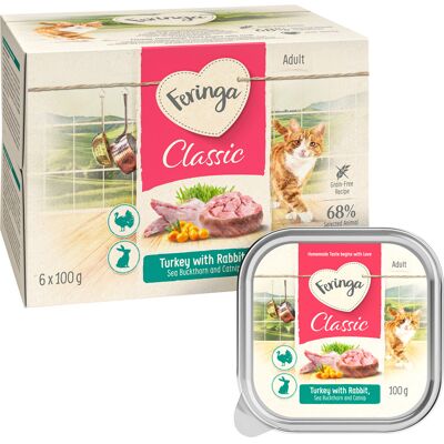 Feringa Classic Meat Menu, miseczki, 6 x 100 g - Królik i indyk z rokitnikiem i kocimiętką Feringa Classic Meat Menu, miseczki, 6 x 100 g - Królik i indyk z rokitnikiem i kocimiętką
