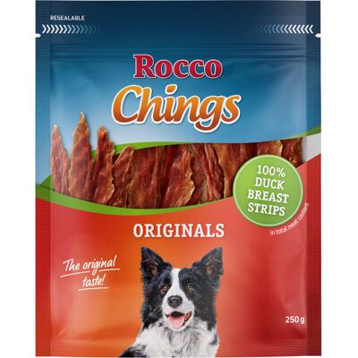 Rocco Chings Originals mięsne paski do żucia - Filet z kaczki w paskach, 250 g Rocco Chings Originals mięsne paski do żucia - Filet z kaczki w paskach, 250 g