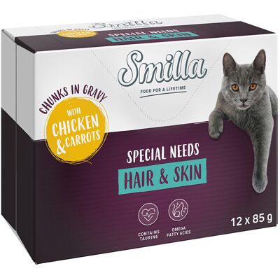 Smilla Hair & Skin, kawałeczki w sosie z warzywami, 12 x 85 g - Z kurczakiem i marchewką Smilla Hair & Skin, kawałeczki w sosie z warzywami, 12 x 85 g - Z kurczakiem i marchewką