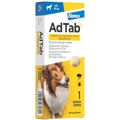 AdTab 900 mg do żucia dla psów przeciw pchłom i kleszczom - 22-45 kg AdTab 900 mg do żucia dla psów przeciw pchłom i kleszczom - 22-45 kg