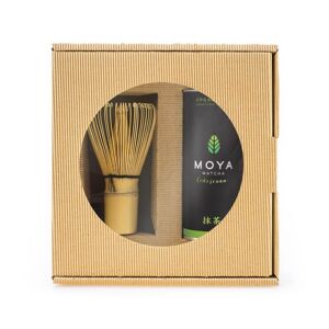 Moya Matcha Zestaw herbata zielona matcha codzienna japońska & miotełka bambusowa chasen 30 g Bio