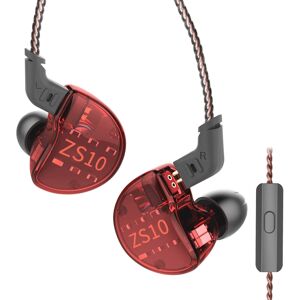 811217SZBT KZ ZS10 Wired Earphone 4BA 1DD Hybrid Technology In-ear HiFi Bass Game Headset -with Mic Red