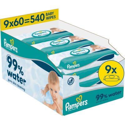 Pampers 99% Water Baby Wipes nawilżane chusteczki oczyszczające dla dzieci 9x60 szt. Pampers 99% Water Baby Wipes nawilżane chusteczki oczyszczające dla dzieci 9x60 szt.