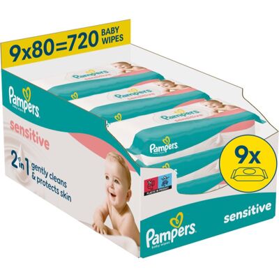 Pampers Sensitive Baby Wipes nawilżane chusteczki oczyszczające dla dzieci 9x80 szt. Pampers Sensitive Baby Wipes nawilżane chusteczki oczyszczające dla dzieci 9x80 szt.