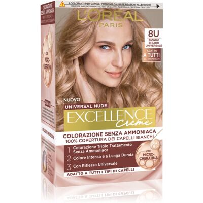 L’Oréal Paris Excellence Universal Nudes trwała farba do włosów odcień 8U Biondo Chiaro Universale 1 szt. L’Oréal Paris Excellence Universal Nudes trwała farba do włosów odcień 8U Biondo Chiaro Universale 1 szt.