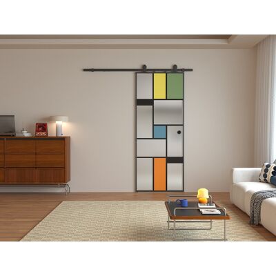 Unique Drzwi przesuwne z systemem naściennym z aluminium i szkła hartowanego z sitodrukiem - W204 x S83 cm - MONDANO Unique Drzwi przesuwne z systemem naściennym z aluminium i szkła hartowanego z sitodrukiem - W204 x S83 cm - MONDANO