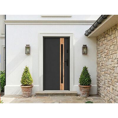 Unique Drzwi wejściowe stalowe pełne i inox wys. 207 x szer. 100 cm - szkło dymione - antracyt i efekt dębu - grubość 55 mm - otwieranie lewostronne - BRAGA Unique Drzwi wejściowe stalowe pełne i inox wys. 207 x szer. 100 cm - szkło dymione - antracyt i efekt dębu - grubość 55 mm - otwieranie lewostronne - BRAGA