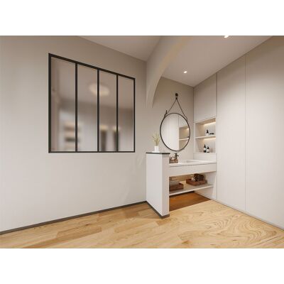 Unique Przeszklona ścianka z aluminium i matowego szkła - 120 x 130 cm - Czarny - BAYVIEW Unique Przeszklona ścianka z aluminium i matowego szkła - 120 x 130 cm - Czarny - BAYVIEW