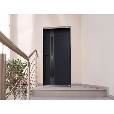 Unique Drzwi wejściowe stalowe pełne i inox wys. 207 x szer. 100 cm - szkło dymione - czarny i antracytowy - prawe otwierane do wewnątrz - BRAGA Unique Drzwi wejściowe stalowe pełne i inox wys. 207 x szer. 100 cm - szkło dymione - czarny i antracytowy - prawe otwierane do wewnątrz - BRAGA
