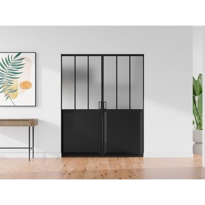 Unique Drzwi przesuwne podwójne industrialne chowane w ścianie - Czarny i matowe szkło hartowane - 2 x wys. 205 x szer. 63 cm - ARTISTO II Unique Drzwi przesuwne podwójne industrialne chowane w ścianie - Czarny i matowe szkło hartowane - 2 x wys. 205 x szer. 63 cm - ARTISTO II