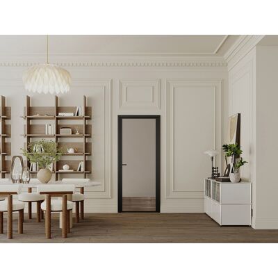 Unique Drzwi kompletne dwustronne z aluminium i dymionego szkła hartowanego - wys. 204 x szer. 83 cm - Czarny - LOXTON Unique Drzwi kompletne dwustronne z aluminium i dymionego szkła hartowanego - wys. 204 x szer. 83 cm - Czarny - LOXTON