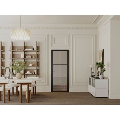 Unique Blok drzwiowy odwracalny z aluminium i szkła hartowanego dymionego – W204 x S93 cm – Czarny – SEROTO Unique Blok drzwiowy odwracalny z aluminium i szkła hartowanego dymionego – W204 x S93 cm – Czarny – SEROTO