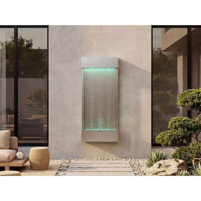Unique Fontanna ścienna zewnętrzna/wewnętrzna ze stali nierdzewnej z LED - dł. 56,5 x wys. 122 cm - Srebrna - SOLINA Unique Fontanna ścienna zewnętrzna/wewnętrzna ze stali nierdzewnej z LED - dł. 56,5 x wys. 122 cm - Srebrna - SOLINA