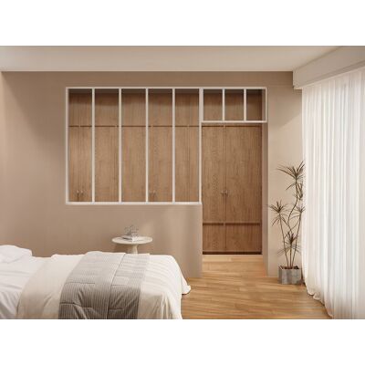 Unique Przeszklona ścianka atelier z nadświetlem z aluminium malowanego proszkowo - S150 x W130 + S73 x W40 cm - Biały - BAYVIEW Unique Przeszklona ścianka atelier z nadświetlem z aluminium malowanego proszkowo - S150 x W130 + S73 x W40 cm - Biały - BAYVIEW