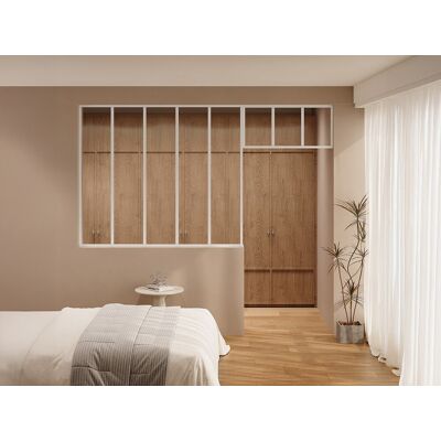 Unique Przeszklona ścianka atelier z nadświetlem z aluminium malowanego proszkowo - S150 x W130 + S83 x W40 cm - Białe - BAYVIEW Unique Przeszklona ścianka atelier z nadświetlem z aluminium malowanego proszkowo - S150 x W130 + S83 x W40 cm - Białe - BAYVIEW
