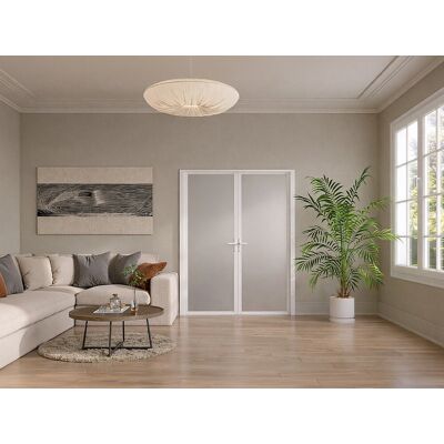 Unique Odwracalny blok drzwiowy dwuskrzydłowy z aluminium i matowego szkła hartowanego - 2 x W204 x S73 cm - Biały - LOXTON Unique Odwracalny blok drzwiowy dwuskrzydłowy z aluminium i matowego szkła hartowanego - 2 x W204 x S73 cm - Biały - LOXTON