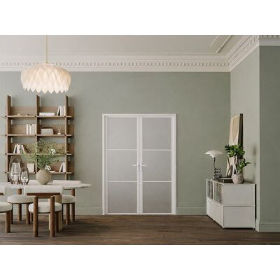 Unique Odwracalny blok drzwiowy dwuskrzydłowy z aluminium i matowego szkła - 2 x W204 x S73 cm - Biały - MASERU Unique Odwracalny blok drzwiowy dwuskrzydłowy z aluminium i matowego szkła - 2 x W204 x S73 cm - Biały - MASERU