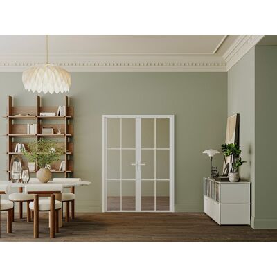 Unique Odwracalny blok drzwiowy dwuskrzydłowy z aluminium i hartowanego szkła - 2 x W204 x S93 cm - Biały - SEROTO Unique Odwracalny blok drzwiowy dwuskrzydłowy z aluminium i hartowanego szkła - 2 x W204 x S93 cm - Biały - SEROTO