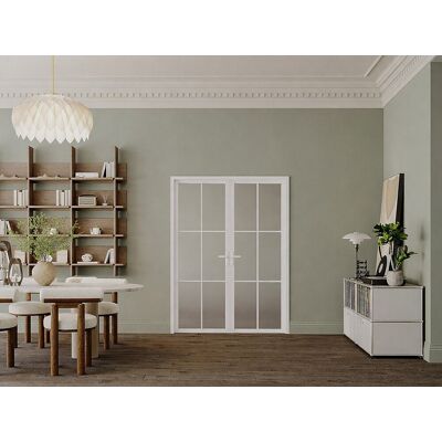 Unique Dwuskrzydłowe odwracalne ościeżnicowe drzwi aluminiowe z matowym szkłem - 2 x W204 x S73 cm - Białe - SEROTO Unique Dwuskrzydłowe odwracalne ościeżnicowe drzwi aluminiowe z matowym szkłem - 2 x W204 x S73 cm - Białe - SEROTO