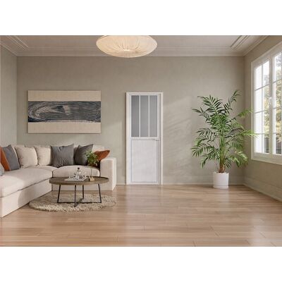 Unique Odwracalny zestaw drzwiowy z aluminium i szkła hartowanego szronionego w stylu loftowym - wys. 204 x szer. 93 cm - Biały ERMELO Unique Odwracalny zestaw drzwiowy z aluminium i szkła hartowanego szronionego w stylu loftowym - wys. 204 x szer. 93 cm - Biały ERMELO